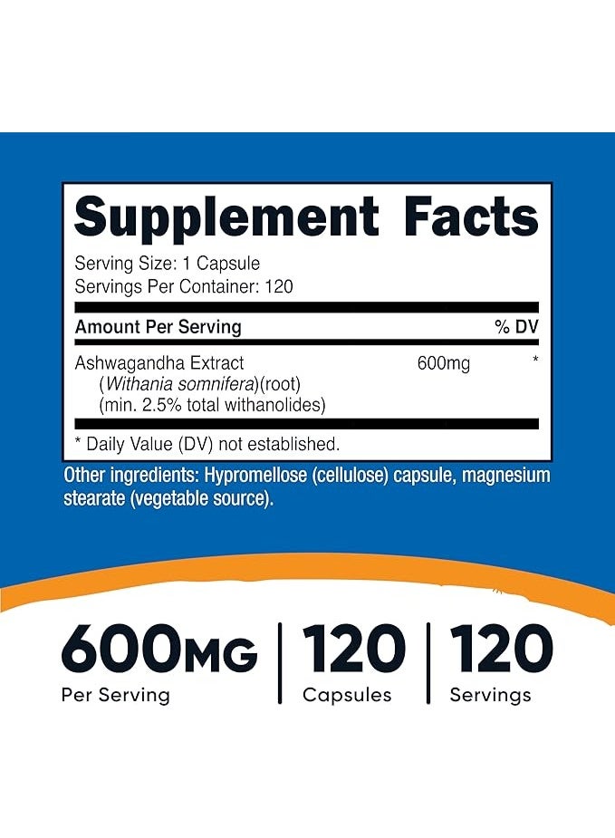 نوتريكوست، مستخلص جذور الأشواغاندا، 600 ملغ، 120 كبسولة - Image 4